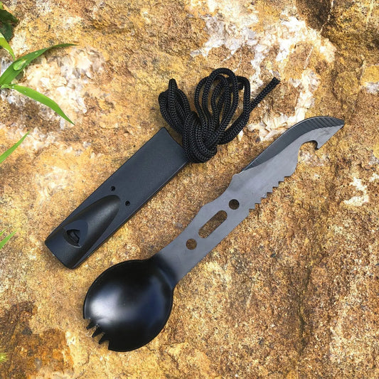 Multi-functional Camping Spork Stainless Steel Functional Camping Spoon Fork Flatware Spork with Bottle Opener Hunting Tool