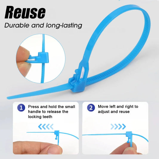 Kabelbinders | Herbruik- en verstelbaar | Blauw | 100/200/300/500pcs