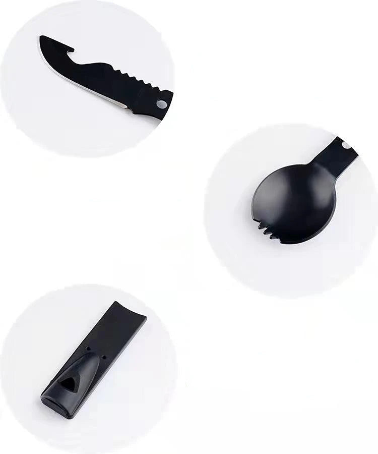 Multi-functional Camping Spork Stainless Steel Functional Camping Spoon Fork Flatware Spork with Bottle Opener Hunting Tool
