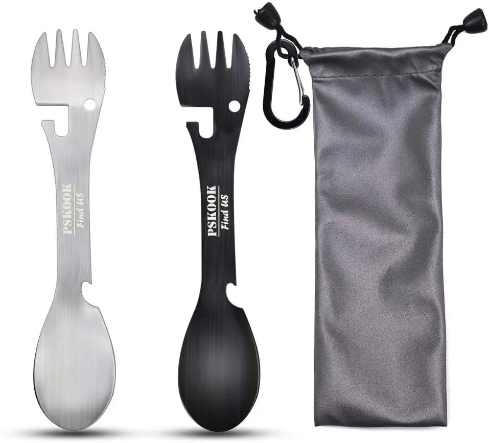 5-in-1 Utility Tactical Spork, Stainless Steel Spoon & Bottle Opener, Fork & Knife, Can Opener Combo Camping Utensil for Hiking