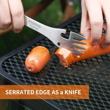 5-in-1 Utility Tactical Spork, Stainless Steel Spoon & Bottle Opener, Fork & Knife, Can Opener Combo Camping Utensil for Hiking