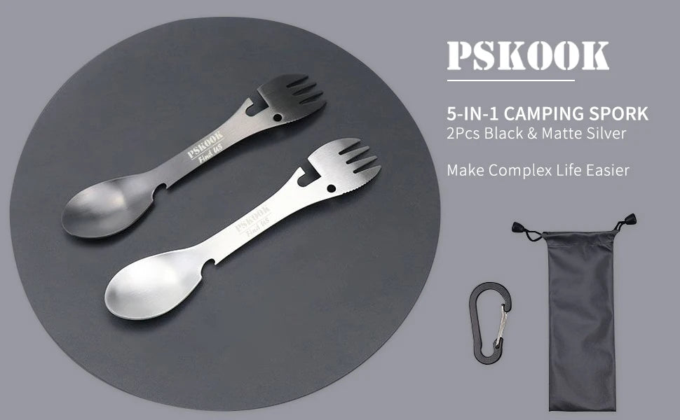 5-in-1 Utility Tactical Spork, Stainless Steel Spoon & Bottle Opener, Fork & Knife, Can Opener Combo Camping Utensil for Hiking