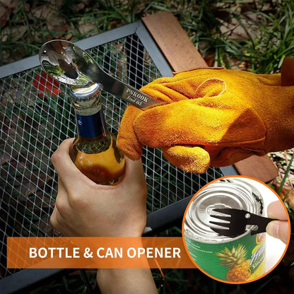5-in-1 Utility Tactical Spork, Stainless Steel Spoon & Bottle Opener, Fork & Knife, Can Opener Combo Camping Utensil for Hiking