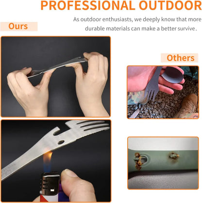 5-in-1 Utility Tactical Spork, Stainless Steel Spoon & Bottle Opener, Fork & Knife, Can Opener Combo Camping Utensil for Hiking