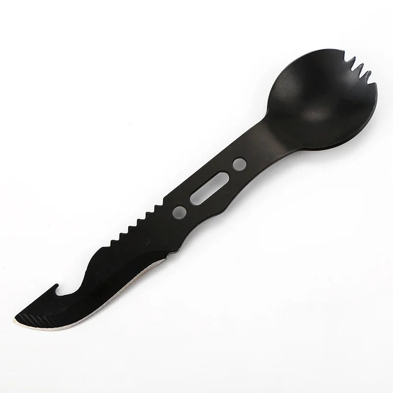 Multi-functional Camping Spork Stainless Steel Functional Camping Spoon Fork Flatware Spork with Bottle Opener Hunting Tool