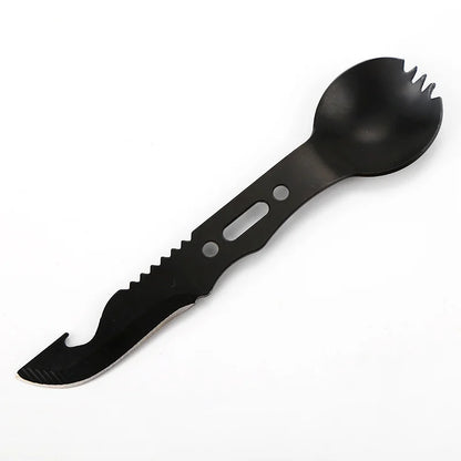 Multi-functional Camping Spork Stainless Steel Functional Camping Spoon Fork Flatware Spork with Bottle Opener Hunting Tool