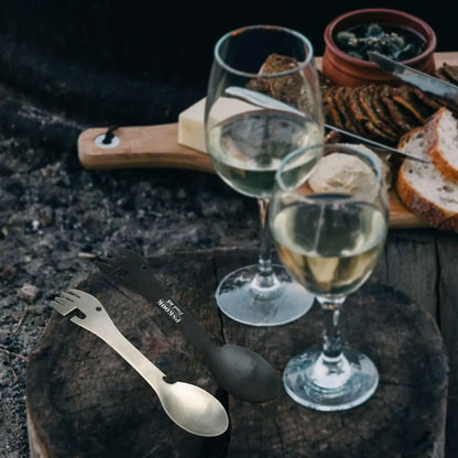 5-in-1 Utility Tactical Spork, Stainless Steel Spoon & Bottle Opener, Fork & Knife, Can Opener Combo Camping Utensil for Hiking