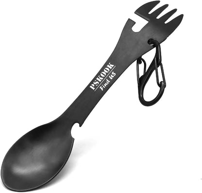 5-in-1 Utility Tactical Spork, Stainless Steel Spoon & Bottle Opener, Fork & Knife, Can Opener Combo Camping Utensil for Hiking