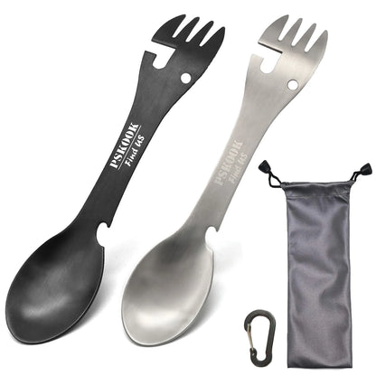 5-in-1 Utility Tactical Spork, Stainless Steel Spoon & Bottle Opener, Fork & Knife, Can Opener Combo Camping Utensil for Hiking