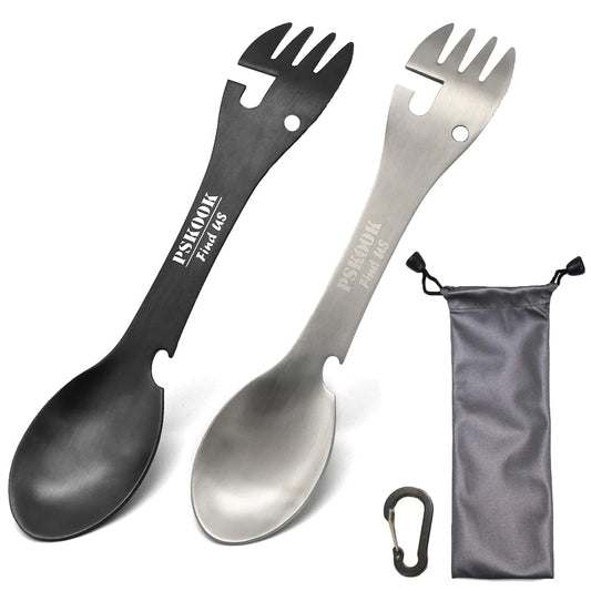 5-in-1 Utility Tactical Spork, Stainless Steel Spoon & Bottle Opener, Fork & Knife, Can Opener Combo Camping Utensil for Hiking
